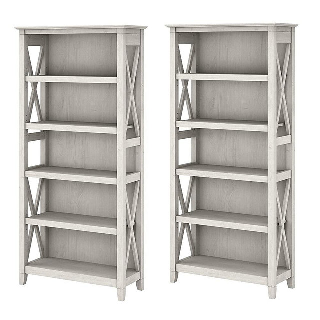 Bush Furniture Key West 5 Shelf Bookcase Set, Linen White Oak