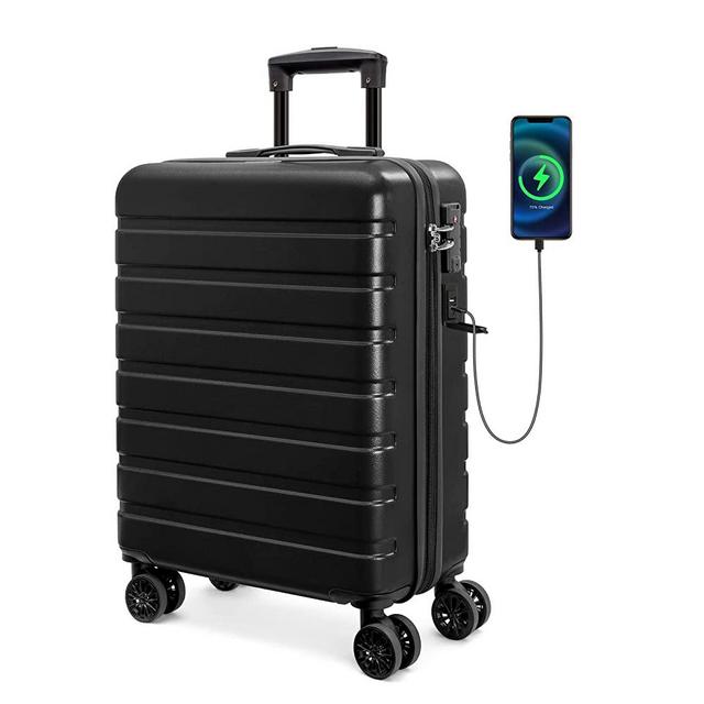 AnyZip Carry On Luggage 21" Hardside PC ABS Lightweight USB Suitcase with Wheels TSA Lock Black