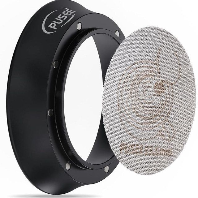 54mm Espresso Dosing Funnel & 53.5mm Puck Screen,PUSEE Coffee Dosing Ring Aluminum Metal,Reusable 1.7mm Thickness 150μm Espresso Puck Screen 316 Stainless Steel Fits 54mm Portafilter