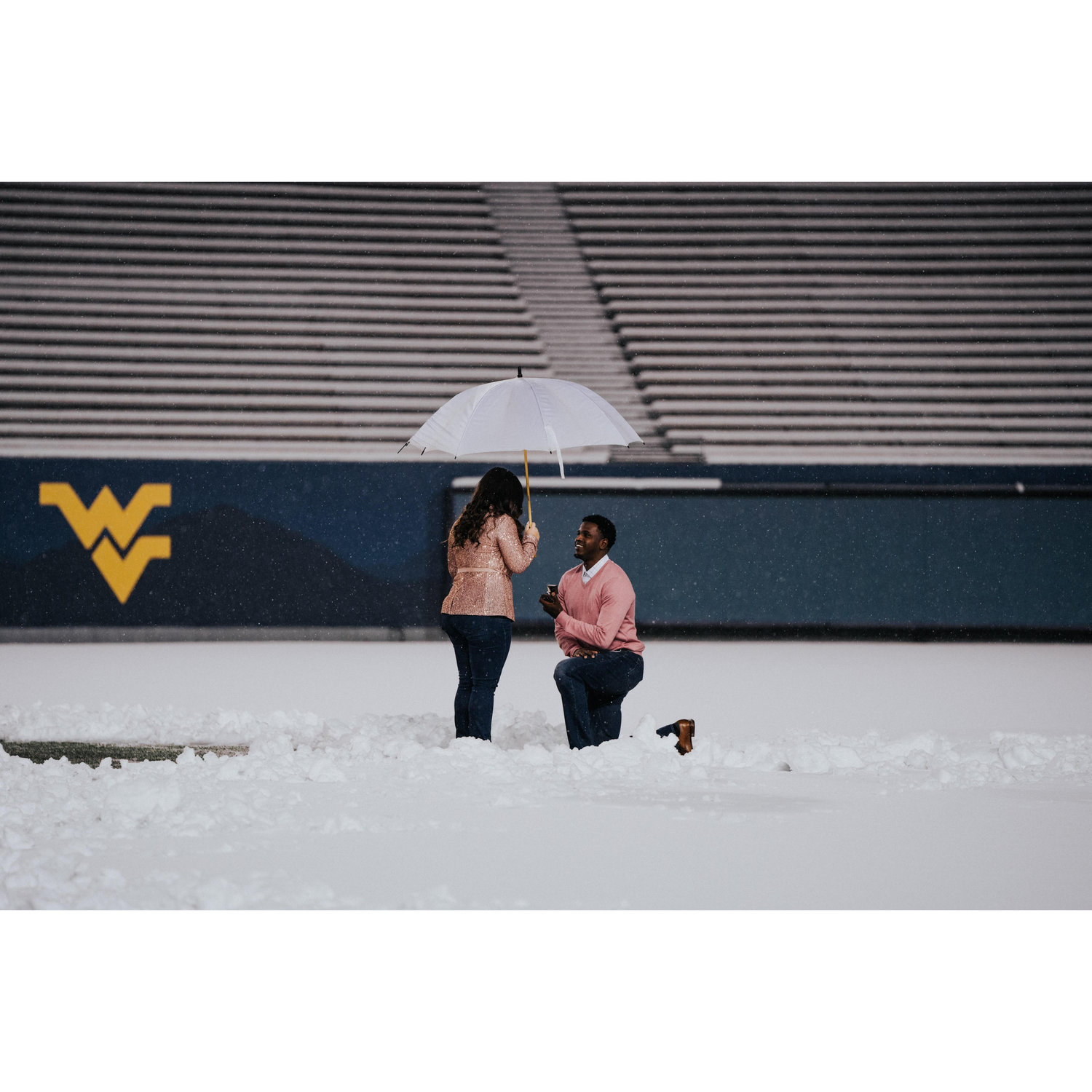 12/17/2020 - When He proposed in the WVU Football stadium in inches of snow!