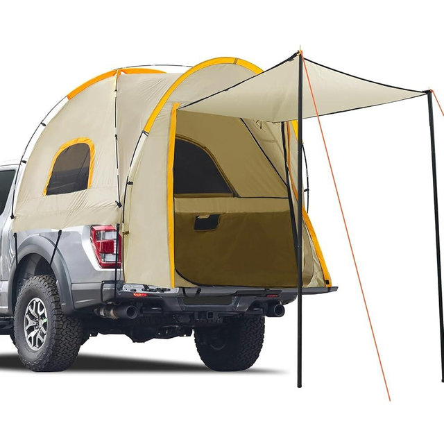 Pickup Truck Tent with Awning Shade,Waterproof PU5000mm Oxford for 5.5-6.3 FT Truck Bed for Camping Travel Outdoor Activities for Chevy Silverado 1500,Ram 1500/Dakota,F150,GMC 1500,Titan,Tundra