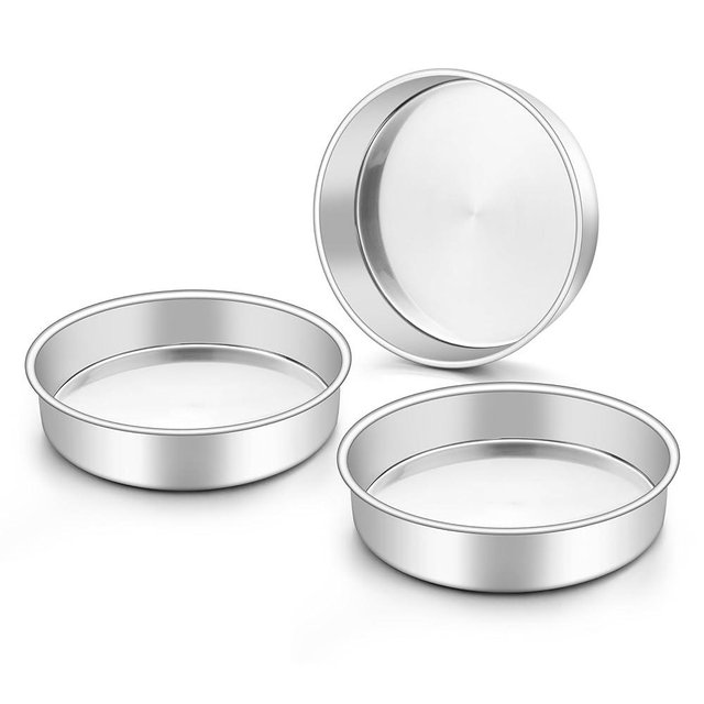 Onader 8 Inch Round Cake Pan, Stainless Steel Baking Pan Set of 3, Birthday Wedding Cake Tin