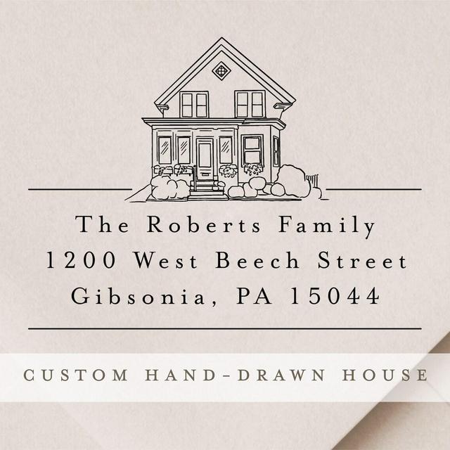 Custom House Portrait - Self Inking Return Address Stamp - First Home Housewarming Gift - Personalized Stamp Return Address - House Drawing