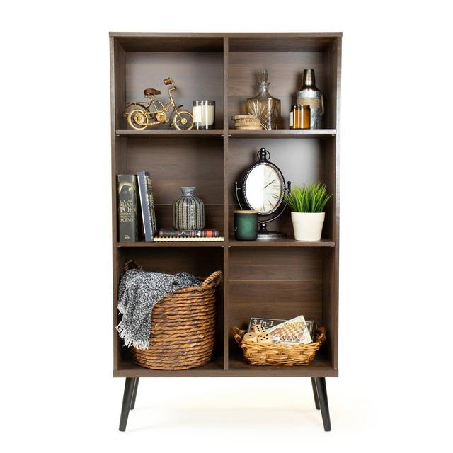 55.24" Bookcase with Adjustable Shelving Dark Wood/Black - Humble Crew