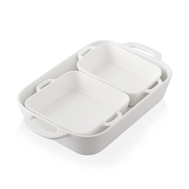 SWEEJAR Ceramic Bakeware Set, Rectangular Baking Dish for Cooking, Kitchen, Cake Dinner, Banquet and Daily Use, 12.5 x 8.9 Inches porcelain Baking Pans (White)