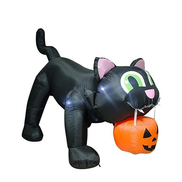 AJY 8 Feet Halloween Giant Black Cat with Pumpkin Inflatable LED Lights Decor Outdoor Indoor Holiday Decorations Blow up Lighted Yard Decor, Giant Lawn Inflatable Home Garden Party Favor Decoration
