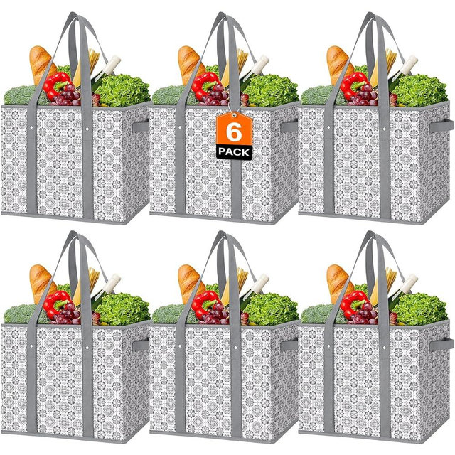 WISELIFE Reusable Grocery Bags [6 Pack],Large Grocery Tote Bag Water Resistant Shopping Bags Foldable Grocery Bag for Clothes,Shoes and Picnic