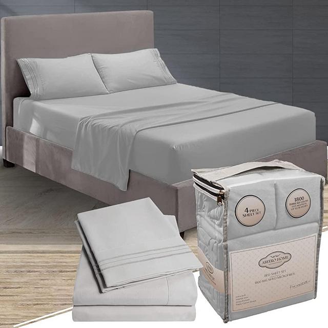 Abeero Home Queen Size Premium Sheet Set - Luxury Hotel Bedding - Cooling Bed Sheets with Elastic Corner Straps - Up to 15" Deep Pocket Mattress - Soft Sheets & Pillowcases - 4 PC (Queen, Light Gray)