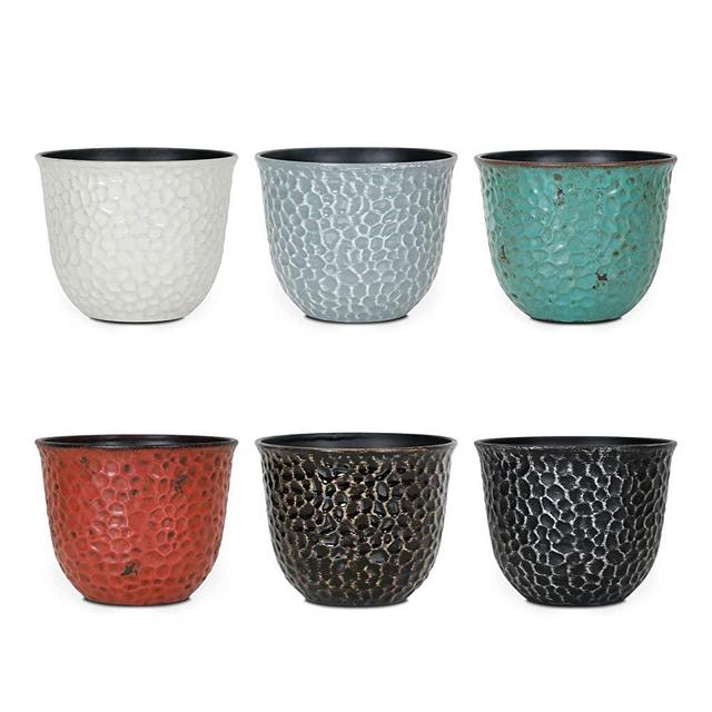 Worth Garden Plastic Round 8 Inch Planters for Indoor Plants Set of 6 Outdoor Resin Flower Pots Colorful with Drainage Hole Rubber Plug Retro Appearance Home Christmas Decorative Containers Multicolor
