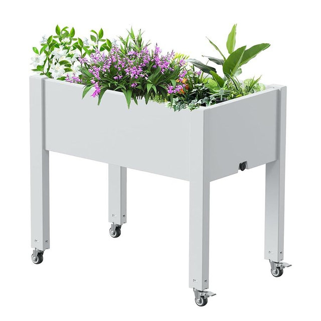 EasyUp Horticulture Raised Garden Bed with Legs, Divisible Raised Resin Planter Box for Backyard, Patio, Balcony, with 4 Legs, 4 Swivel Lockable Wheels(Ashen,30.04 * 17.72 * 28.9)