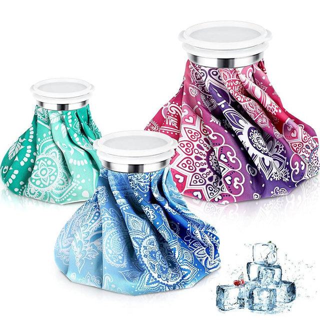 Nuanchu 3 Pieces Ice Bags for Injuries Reusable Ice Pack Hot Cold Water Bag 6, 9, 10 Inches Hot Cold Therapy and Pain Relief Pain Screw Top for Sports Knee Head Leg(Mandala Style)