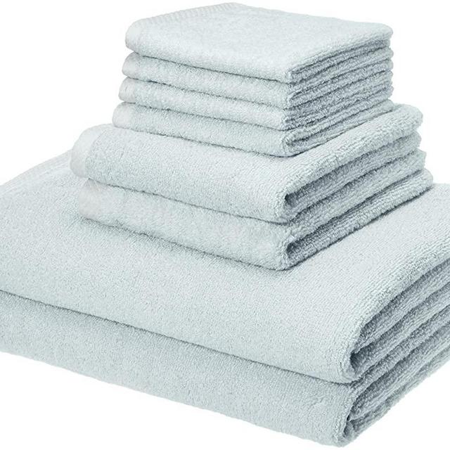 AmazonBasics Quick-Dry, Luxurious, Soft, 100% Cotton Towels, Ice Blue - 8-Piece Set