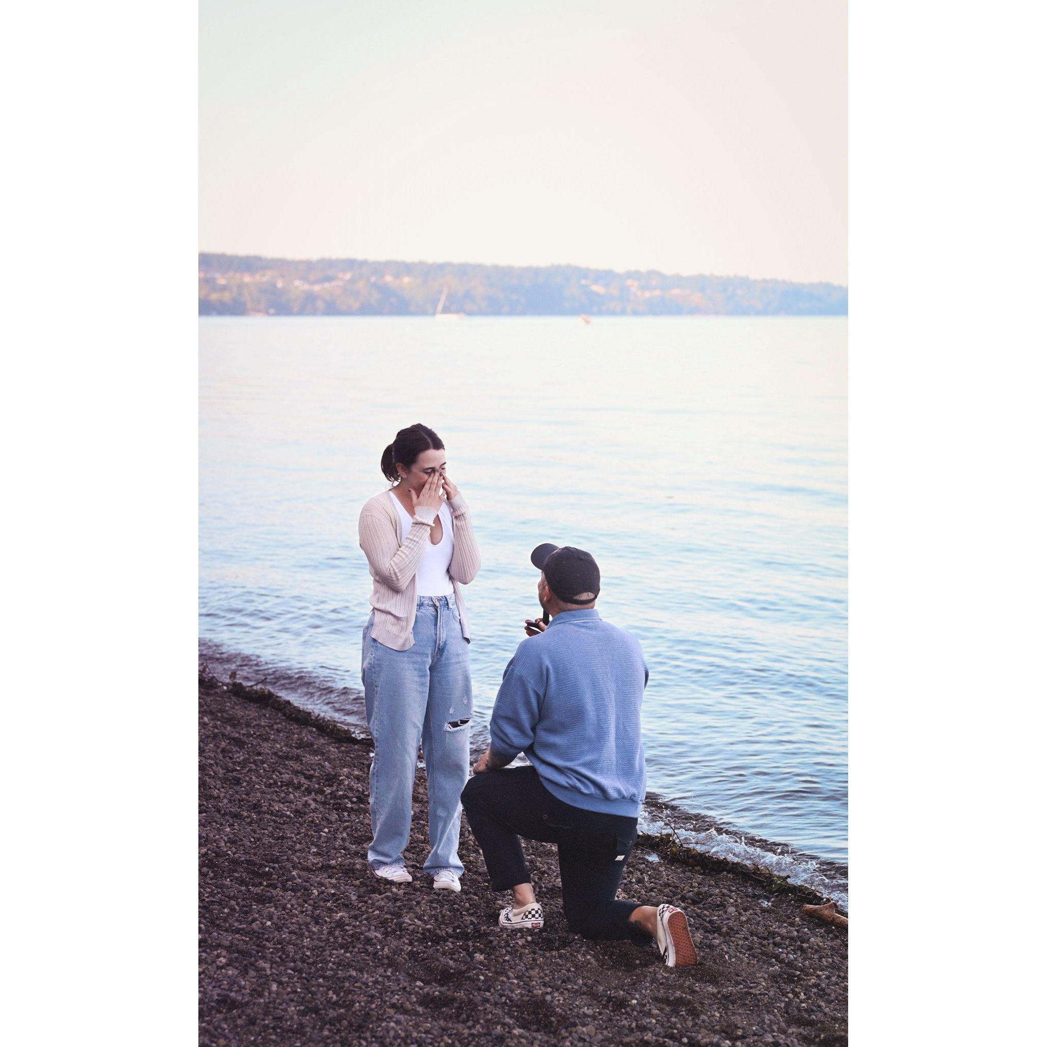 Ryan proposed at Owen Beach on September 30, 2023.