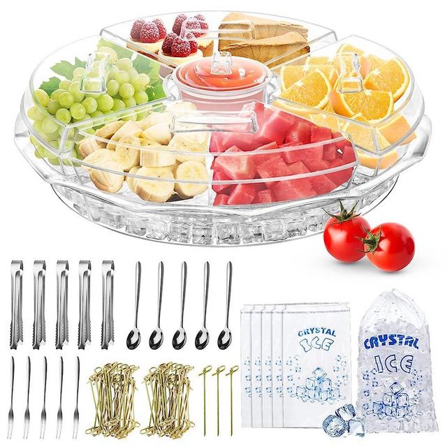 Appetizer Serving Tray with Lid, 8 Compartment Serving Platter Cold Serving Tray Platter with Ice Chamber,Clear Extra Large Shrimp Cocktail Serving Dish for Breakfast, Lunch, Dinner, Picnics Parties