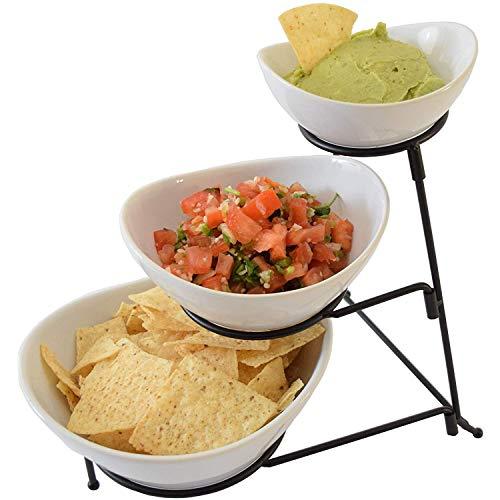 3 Tier Oval Chip And Dip Set Party Food Server Display Set Three Tiered Snack Server with metal rack