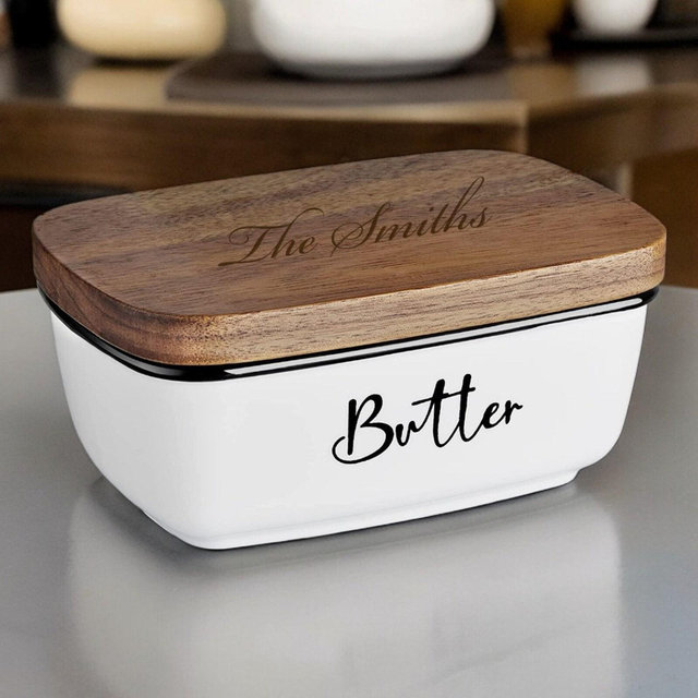 Personalized BUTTER DISH with LID Custom Engraved Kitchen Home Cooking Chef Housewarming Fathers Day Gift for Her Mom Him Cooking Birthday