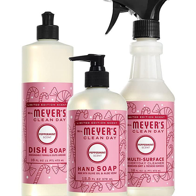 Mrs. Meyer's Peppermint Kitchen Set Dish Soap | Hand Soap | Multi-Surface Cleaner, 3 CT