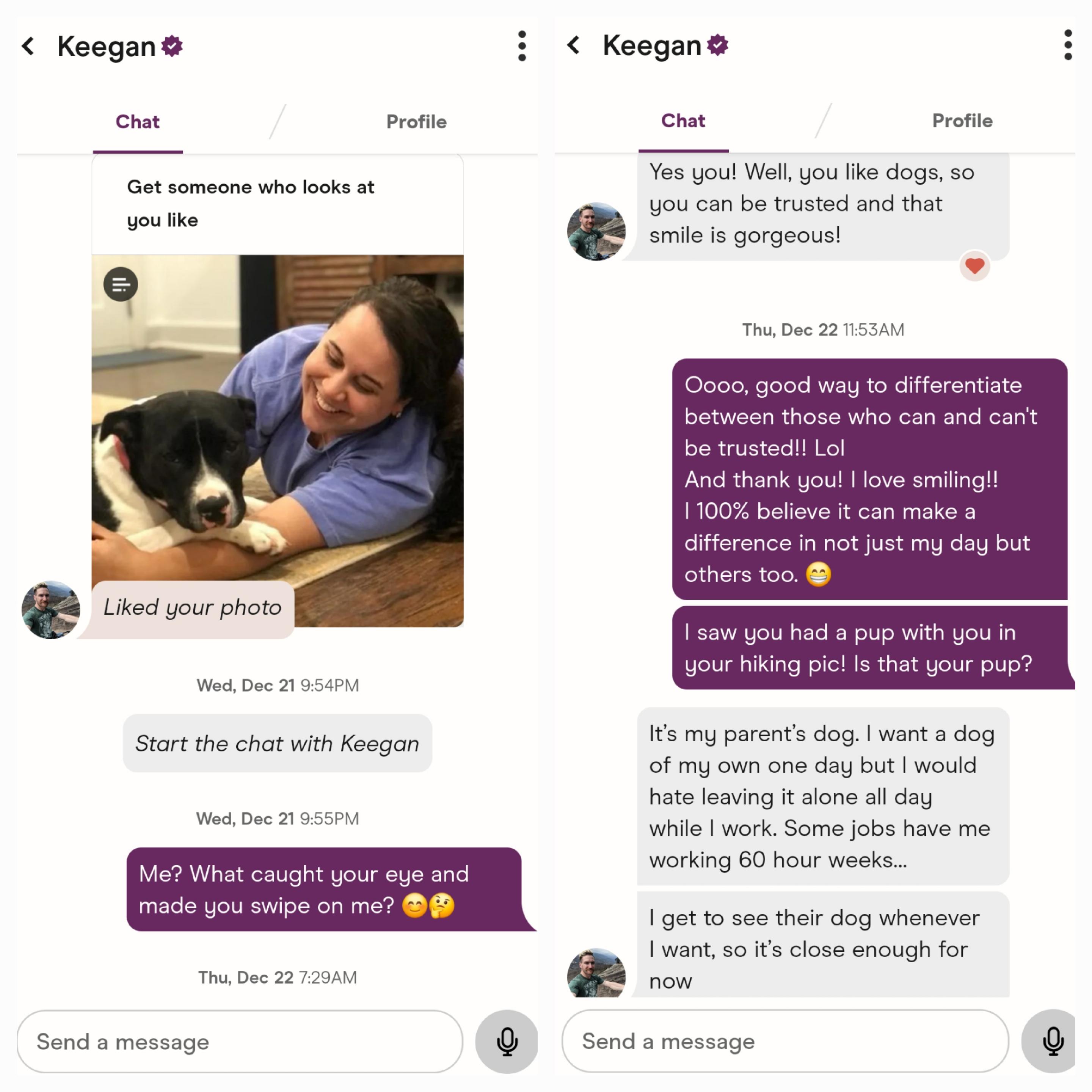 How it all began!! Keegan liked my photo back in October of 2022…I did not message him until December. Not because I didn’t want to but because of how the app worked!