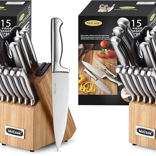 McCook® Knife Sets,German Stainless Steel Knife Block Sets with Built-in Sharpener (Pack of 2)