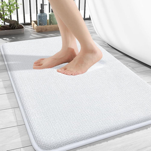 OLANLY Thick Memory Foam Bath Mat Rug 30x20, Extra Soft Absorbent Bathroom Rug, Quick Dry Bath Mats, Non-Slip, Machine Washable Carpet for Bathroom, Tub and Shower, Home Decor Accessories, White