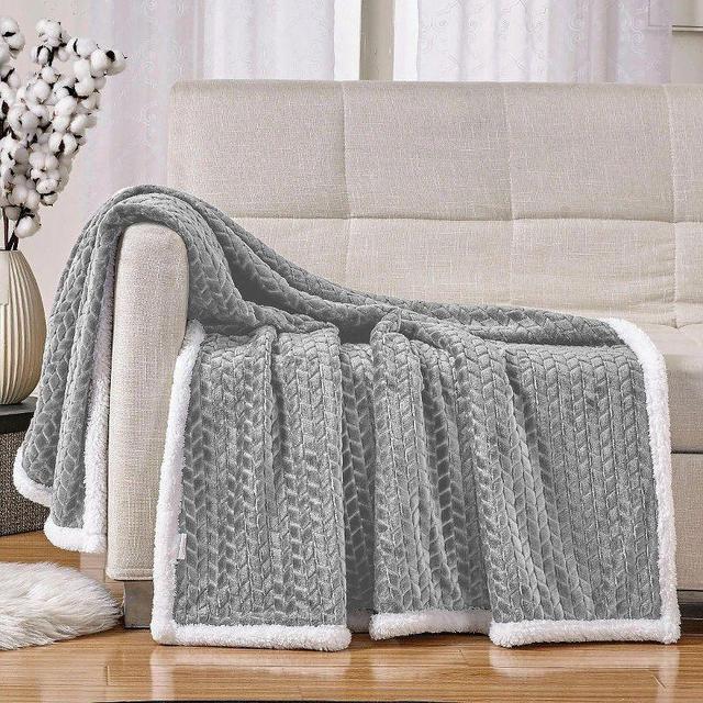 Kate Aurora Ultra Soft & Plush Herringbone Sherpa Backing Sofa Accent Throw Blanket - 50 in. W x 60 in. L