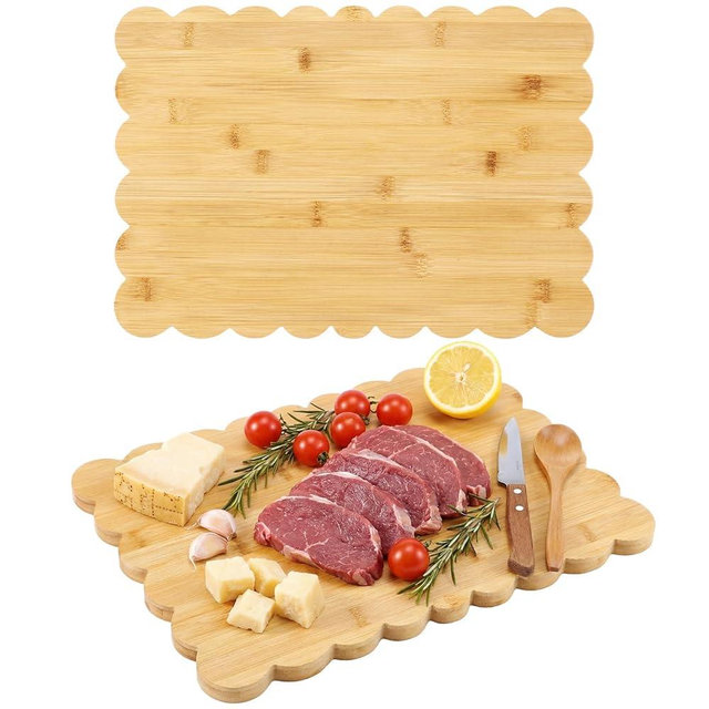 Acellegic Scalloped Bamboo Cutting Board 15.7 x 11 inch Bamboo Charcuterie Cutting Board for Kitchen Laser Engraving DIY Housewarming Cheese Meat Fruit Bread Chopping Blocks