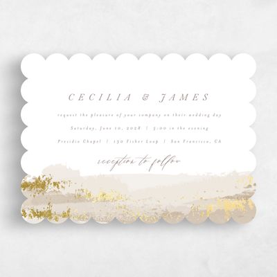 Brown Scalloped Wedding Invitation - Ione Landscape Foil