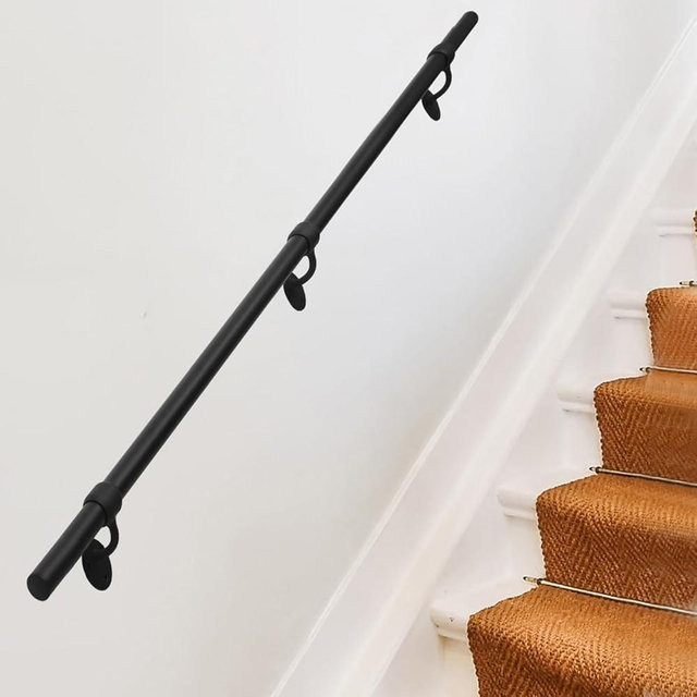 Thsgrt Stair Railing Indoor 8 Feet Hand Rails for Indoor/Outdoor Steps 1.5" Round Porch Railing Wall Mount Aluminum Hand Rails for Indoor Stairs Industrial Staircase Handrails