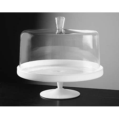 Barski - Euorpean Quality Glass - Large 2 Pc Set - Footed Glass - Opal (white) Cake Stand with Large Clear Cake Dome - 12.4" Diameter - Made in Europe