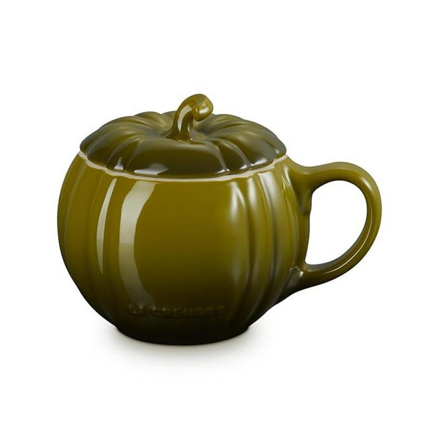 Le Creuset Stoneware Pumpkin Mug with Lid, 14 oz., Olive