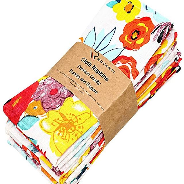 Ruvanti Cloth Napkins 6 Pack (100% Cotton 18" X 18") Multi Flower, Dinner Napkins,Soft & Comfortable,Cotton Napkins,Tablecloth Napkins/Linen Napkins/Fabric Napkins for Christmas/Thanksgiving Dinners