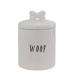 Creative Co-op Ceramic Woof Jar with Bone, White