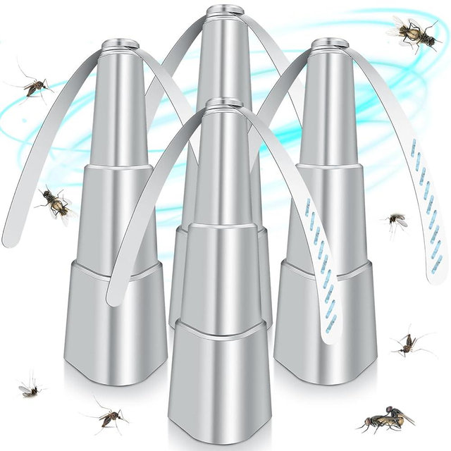 PIMAG Fly Fans for Tables, Fly Repellent Fan Indoor Outdoor with Holographic Blades Keep Flies Away, Bug Repellent Outdoor for Picnic, Party, Restaurant, Kitchen, and BBQ, 4 Pack, Silver