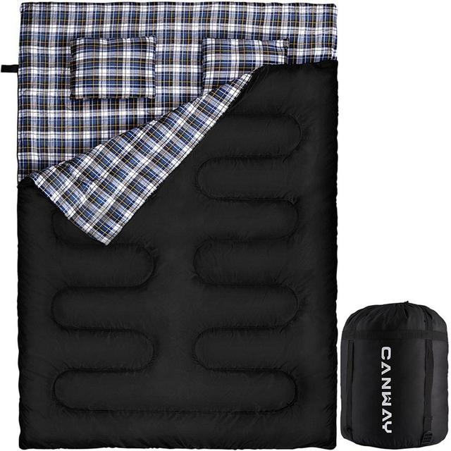 CANWAY Double Sleeping Bag, Flannel Lightweight Waterproof 2 Person Sleeping Bag with 2 Pillows for Camping, Backpacking, or Hiking Outdoor for Adults or Teens Queen Size XL (Flannel)