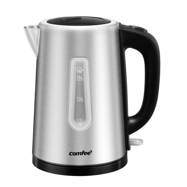 COMFEE' 1.7 Liter Premium 304 Food Grade Stainless Steel Cordless Electric Kettle. Auto Shut Off with Boil-Dry Protection, 1500 Watts, Silver