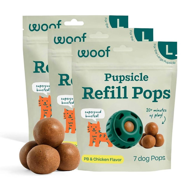 WOOF Pupsicle Refill Pops, Delicious Long Lasting Dog Treats, Pre-Made Pupsicle Refills for Dogs, Wholesome Ingredients, Low-Mess Chicken Pet Treats - Large Pops - 7 Count - 3 Pack