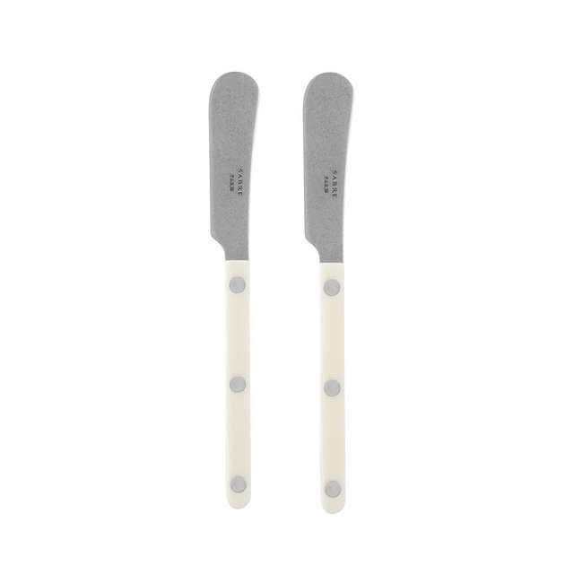 Sabre Paris - Set of 2 Spreader Knives 5.5 inches - Bistrot Vintage Collection - Perfect for Butter, Tapenades, Spreads - Stainless Steel & Nylon - Dishwasher Safe - Ivory - Mat Finish