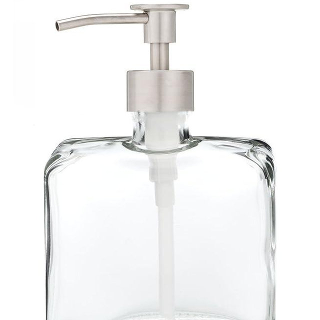 Rail19 Urban Square Recycled Glass Soap Dispenser with Metal Pump, 8.5oz (Luxe Stainless)