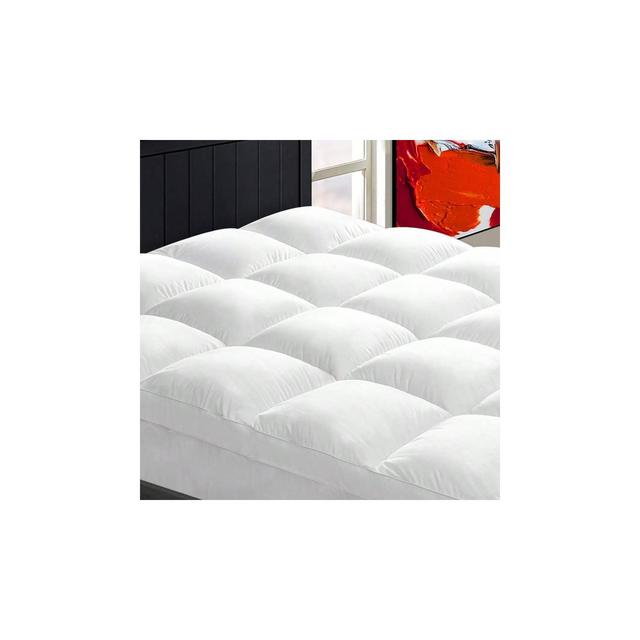 King Mattress Topper for Back, Extra Thick, Plush Pillow Top, Deep Elastic Pocket, White white King