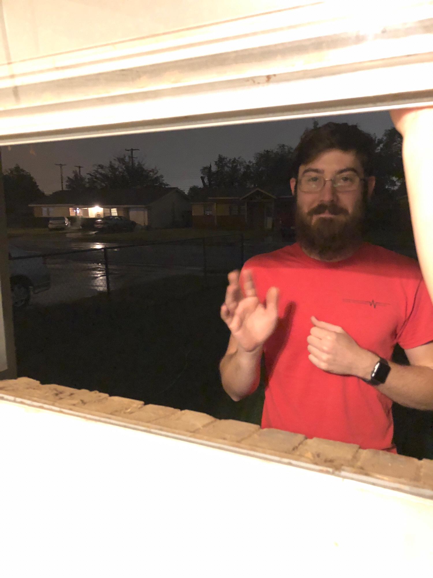 We had to climb out the window...