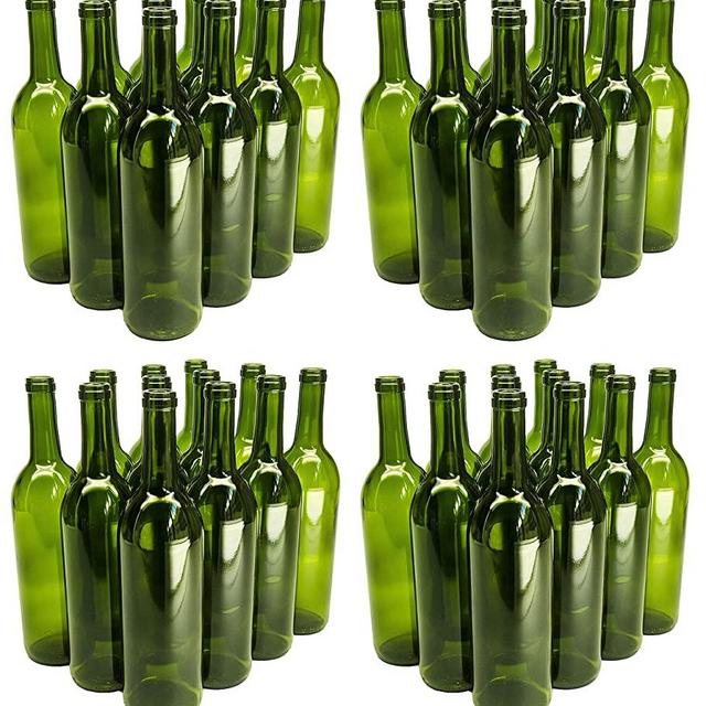 North Mountain Supply 750ml Glass Bordeaux Wine Bottle Flat-Bottomed Cork Finish - 48 Bottles (4 Cases of 12) - Champagne Green