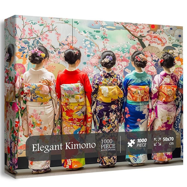PICKFORU Elegant Kimono Puzzles for Adults 1000 Pieces, Intage Cherry Blossom Geisha Puzzles, Colorful Unique Japanese Art Puzzle as Wall Decor