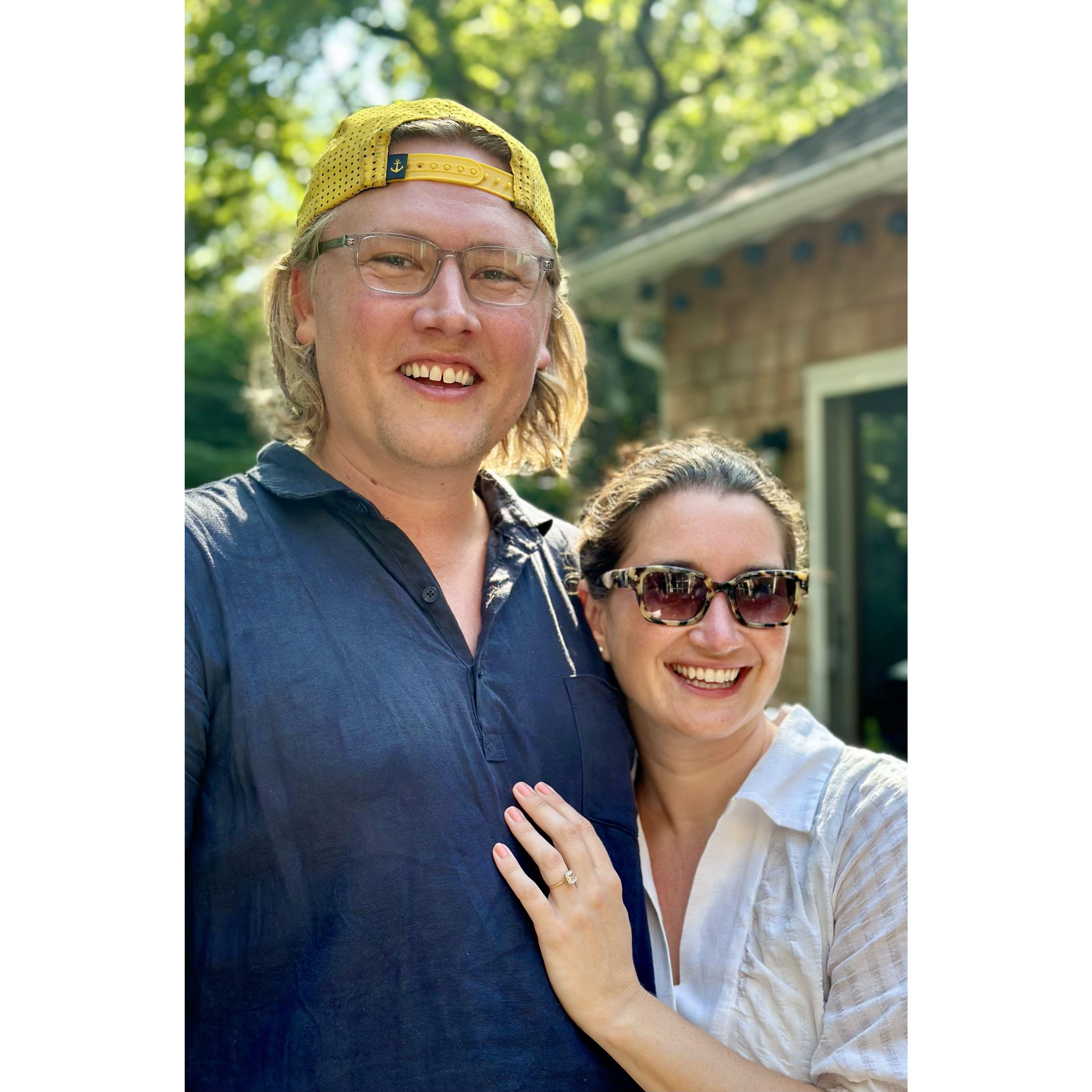 Freshly engaged! Sam said "yes" out at the Amagansett beach house in July 2023.