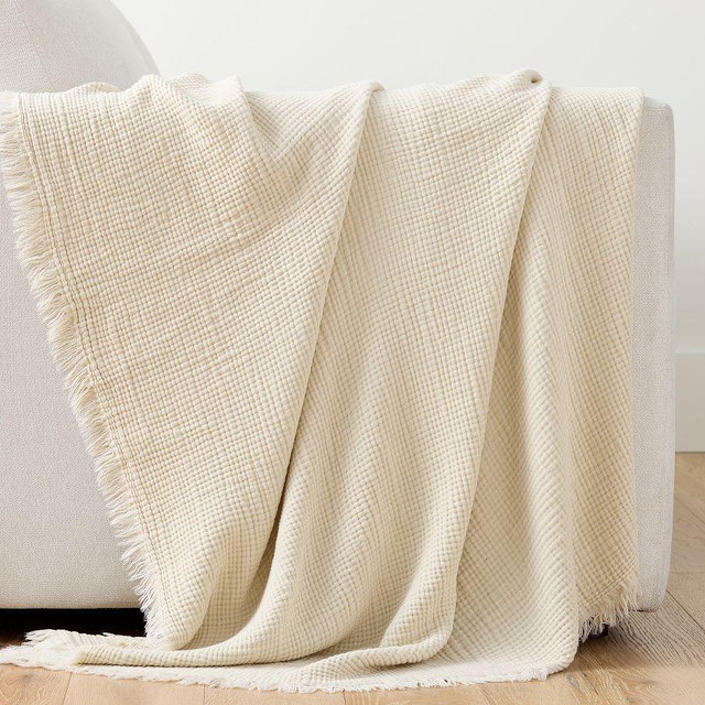 Orinda Cotton Gauze Muslin Throw, Oatmeal, 50" x 60"