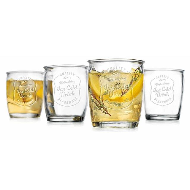 Glaver’s Glass Tumblers Premium Drinking Glasses set Of 4 Genuine Artisan-Made Vintage Italian Style-Elegant 13 Oz Clear Tumbler Glassware Set For Cold, Refreshing Drinks, Beverages, Cocktails