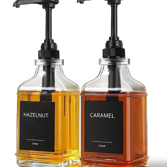 GMISUN Square Coffee Syrup Dispenser for Coffee Bar, Syrup Pump Dispenser with 1/4oz Large Capacity Pump, Coffee Syrup Bottles for Coffee Syrup, Glass Syrup Dispenser Bottle for Syrup, Organizer 16oz