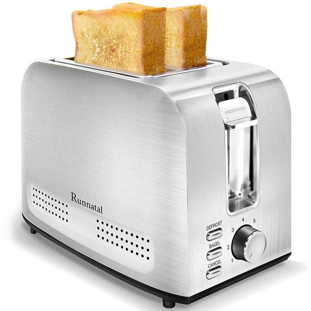 Runnatal 2 Slice Slot Toaster, Stainless Steel, Extra-Wide Slot Toaster with 7 Shade Settings, Silver Metallic