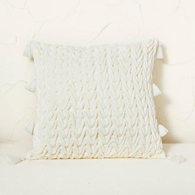 Velvet Dimensional Chevron Pattern Square Throw Pillow Cream - Opalhouse™ designed with Jungalow™