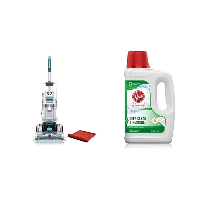 Hoover SmartWash Automatic Carpet Cleaner with Storage Mat, FH52050 and Hoover Renewal Deep Cleaning Carpet Shampoo, Concentrated Machine Cleaner Solution, 64oz, AH30924, White (Packaging May Vary)
