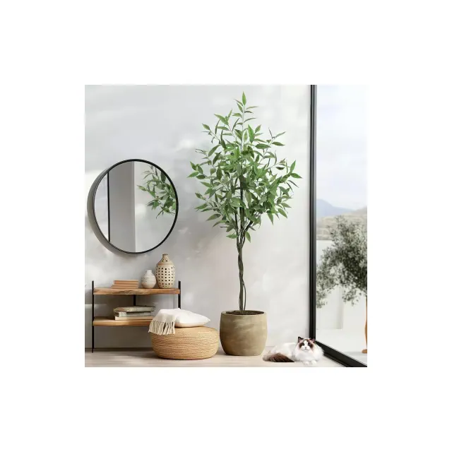 Artificial Tree Plant Eucalyptus Tree 6FT Tall, Modern Large Fake Plant Decor in Pot for Indoor Outdoor,Home Office Ideal Housewares Gift Decoration